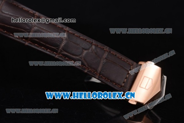 Tag Heuer Carrera Calibre 1887 Swiss Valjoux 7750 Automatic Rose Gold Case with Silver Dial and Stick Markers Brown Leather Strap (V6) - Click Image to Close